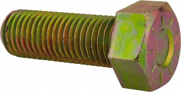 Hex Head Cap Screw: 7/8-9 x 2-1/2", Grade L9 Steel, Zinc Yellow Dichromate Finish