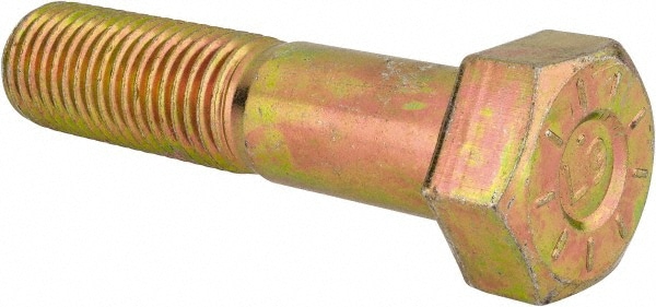 Hex Head Cap Screw: 1-8 x 4-1/2", Grade L9 Steel, Zinc Yellow Dichromate Finish