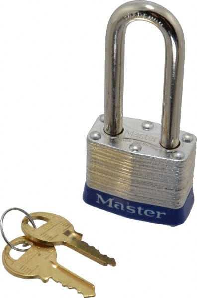 Master Lock 3KALHBLU-3701 Lockout Padlock: Keyed Alike, Laminated Steel, 2" High, Steel Shackle, Blue 