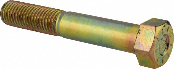Hex Head Cap Screw: 1-1/8 - 7 x 7", Grade L9 Steel, Zinc Yellow Dichromate Finish