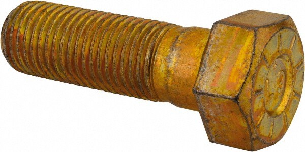 Hex Head Cap Screw: 1-1/4 - 7 x 4", Grade L9 Steel, Zinc Yellow Dichromate Finish