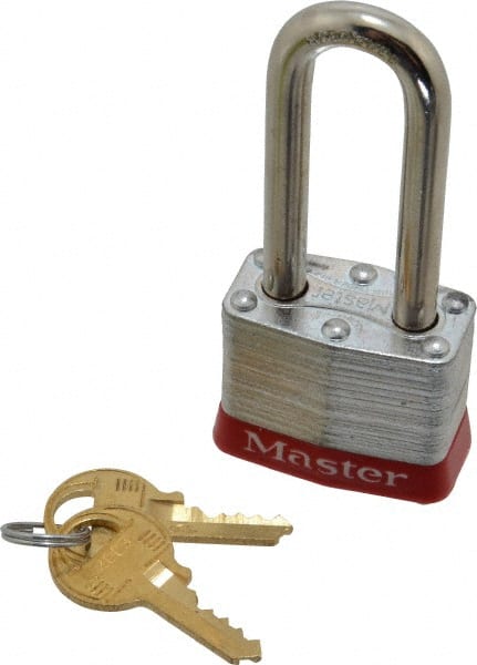 Master Lock 3KALHRED-2003 Lockout Padlock: Keyed Alike, Laminated Steel, 2" High, Steel Shackle, Red 