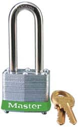 Master Lock 3KALHGRN-3795 Lockout Padlock: Keyed Alike, Laminated Steel, 2" High, Steel Shackle, Green 