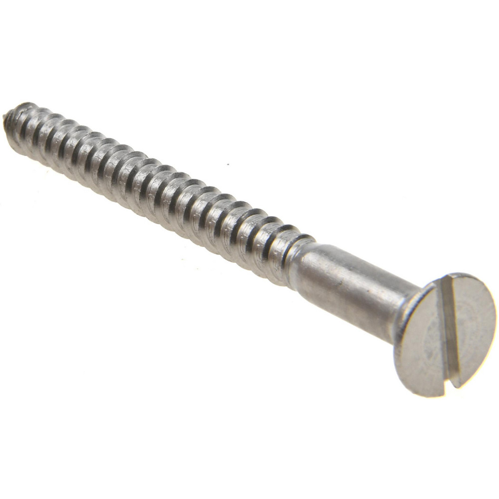 #14, 3" OAL, Slotted Drive, Flat Head Wood Screw - Stainless Steel, Grade 18-8