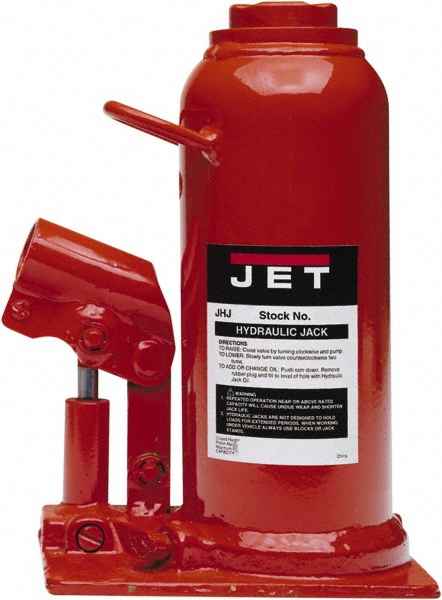 Jet 12.5 Ton Capacity Hydraulic Bottle Jack - 9-1/2" to 18-1/2" High, 3-1/8" Screw Length, 6-1/2" Long x 4-1/8" Wide Base | Part #453312