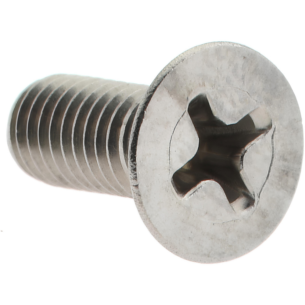 Machine Screw: #10-32, 1/2" Overall Length, Flat Head, Phillips - Grade 18-8 Stainless Steel, Bright/Uncoated Finish