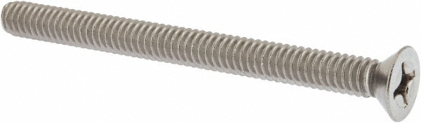 Machine Screw: 1/4-20, 3" Overall Length, Flat Head, Phillips - Grade 18-8 Stainless Steel, Bright/Uncoated Finish