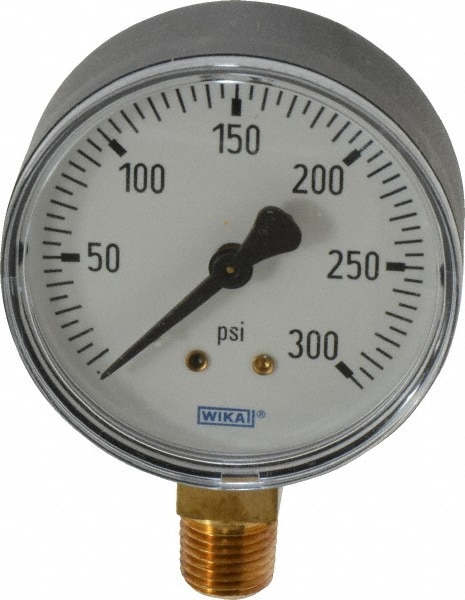 Wika 4253167 Pressure Gauge: 2-1/2" Dial, 0 to 300 psi, 1/4" Thread, NPT, Lower Mount Image