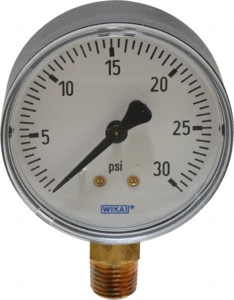 Wika 4253116 Pressure Gauge: 2-1/2" Dial, 0 to 30 psi, 1/4" Thread, NPT, Lower Mount Image