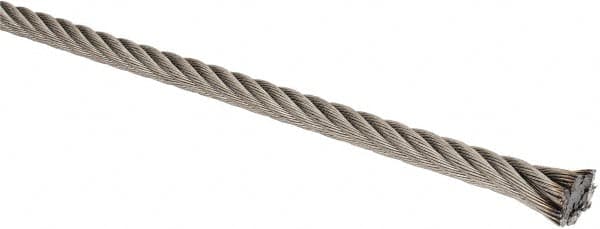 1/4" Diam, Stainless Steel Wire Rope, Priced as 1' Increments, 250' Total Coil Length