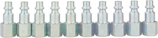 10 Piece 1/4" Body 1/4 NPT 215 psi Industrial Pneumatic Coupling Plug Set