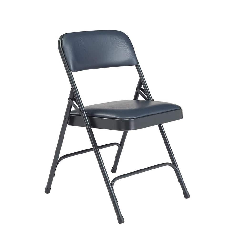 NATIONAL PUBLIC SEATING 1204 Folding Chairs; Pad Type: Padded; Armless; Vinyl ; Material: Steel; Vinyl ; Width (Inch): 19 ; Depth (Inch): 20.25 ; Seat Color: Dark Midnight Blue ; Overall Height: 29.50 