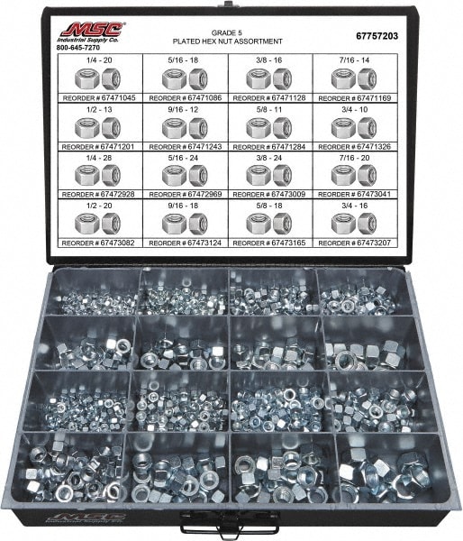 1/4-20 to 3/4-16 Thread, 870 Piece Alloy Steel Nut Assortment