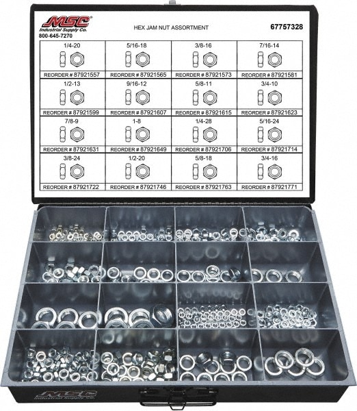 1/4-20 to 3/4-16 Thread, 425 Piece Steel Nut Assortment