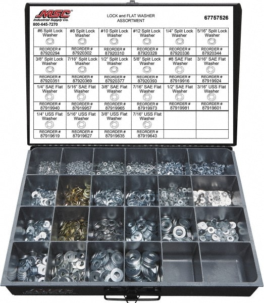 3529 Piece, No. 6, 5/8" Screw, Grade 2 Steel Flat & Split Lock Washer Assortment