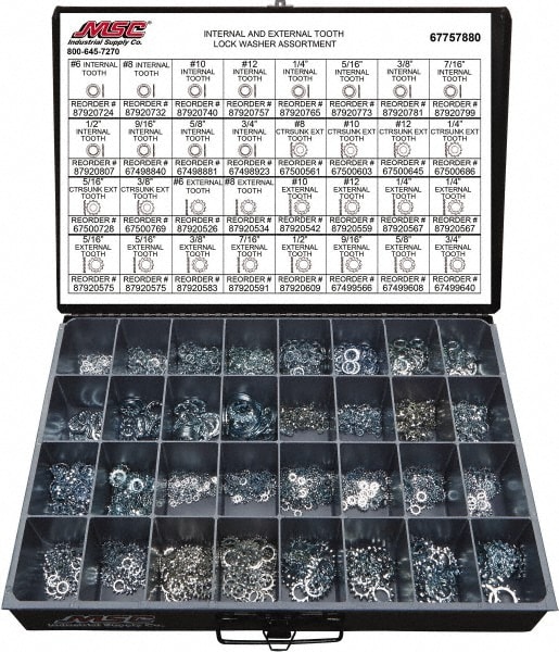 2550 Piece, No. 6, 3/4" Screw, Grade 2 Steel External & Internal Tooth Lock Washer Assortment