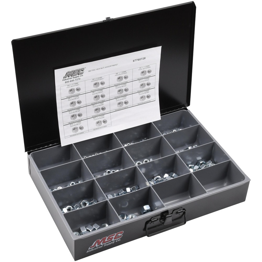 M4x0.7 to M16x2 Thread, 665 Piece Steel Nut Assortment