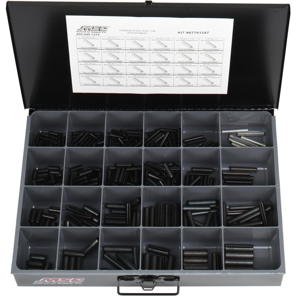 320 Piece, 1/4 to 1/2" Pin Diam, Spring Pin Assortment