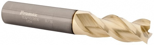 ProMax 109-03616 Square End Mill: 9/16 Dia, 1-1/4 LOC, 9/16 Shank Dia, 3-1/2 OAL, 3 Flutes, Solid Carbide 