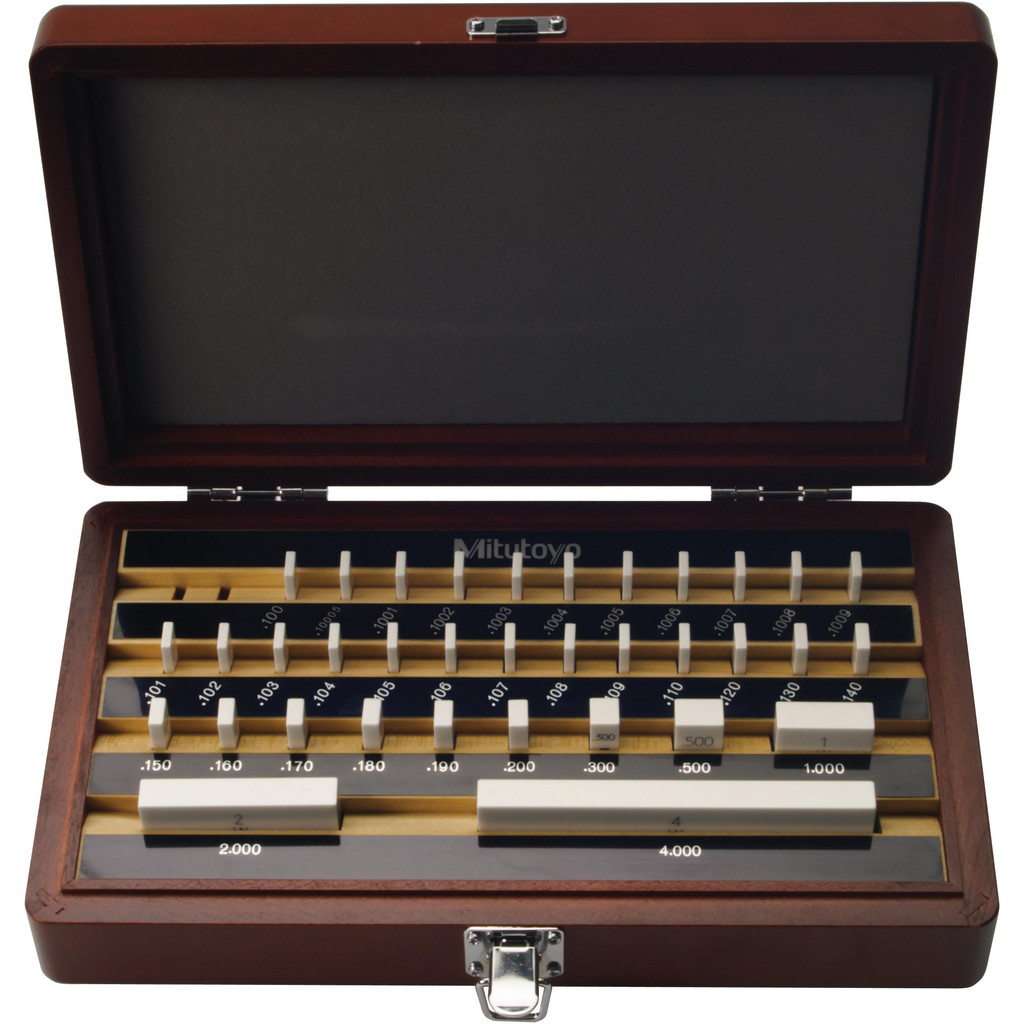 Mitutoyo Gage Block Set: 0.1001 to 4", 35 Pc, 0 Grade, Ceramic - Rectangle, 12 (4), 5 (0.1 to 0.4), 6 (0.45 to 1) & 8 (2) micro Tolerance, NIST