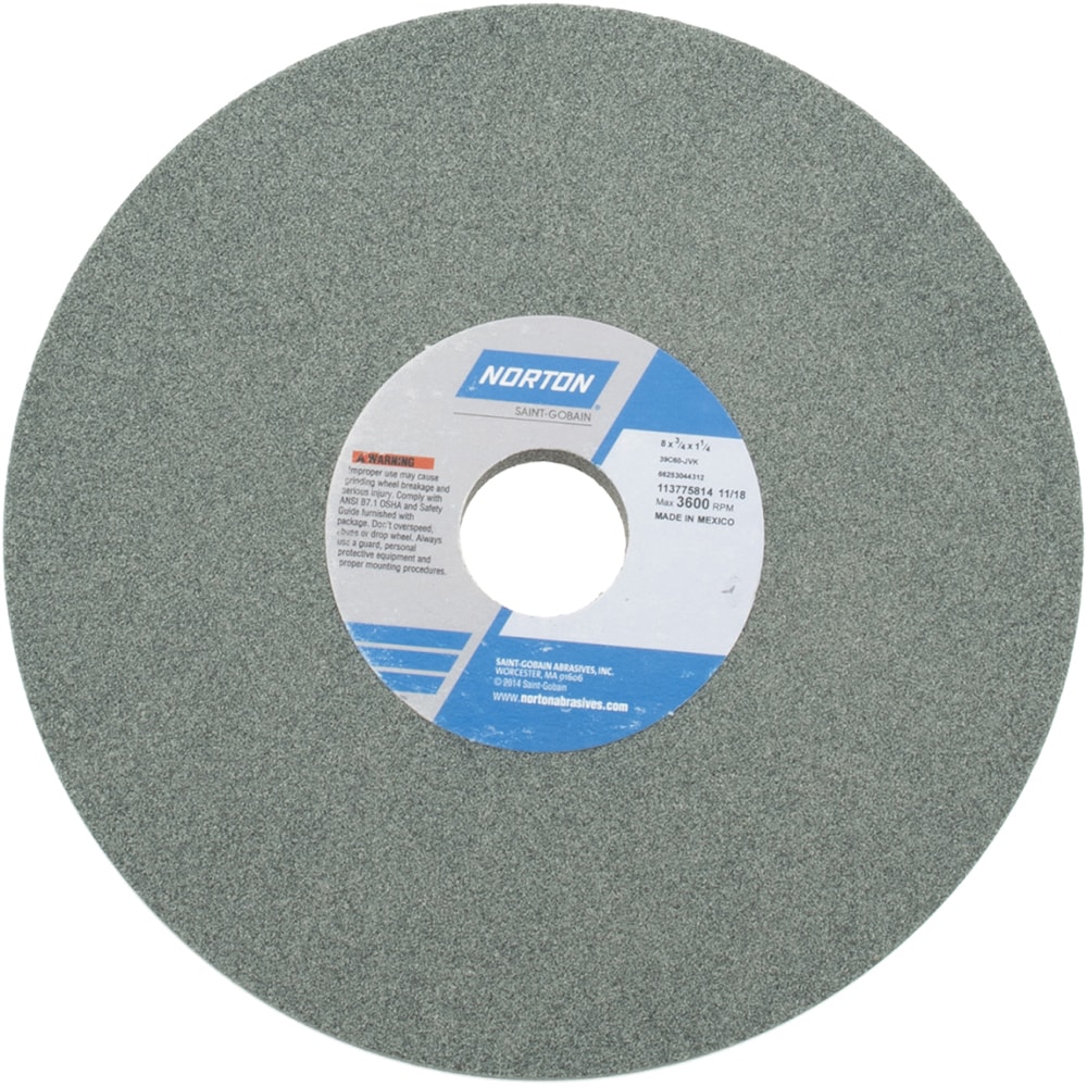 Norton 66253044312 Surface Grinding Wheel: 8" Dia, 3/4" Thick, 1-1/4" Hole, 60 Grit, J Hardness Image