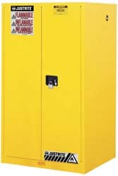 Justrite. 896000 Standard Cabinet: Manual Closing & Self-Closing, 2 Shelves, Yellow Image