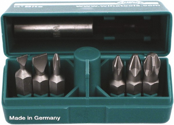 Wiha 6 Pc 1/4" Drive Screwdriver Bit Set - #0-3 Phillips, 4.5 & 6mm Slotted | Part #71198