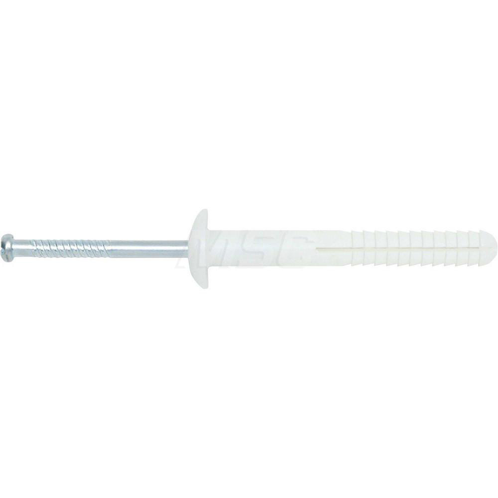 1/4" Dia, 1/4" Drill, 2" OAL, 1-1/2" Min Embedment Hammer Drive Concrete Anchor - Nylon (Body)/Steel (Drive Pin), Zinc-Plated Finish, Mushroom Head