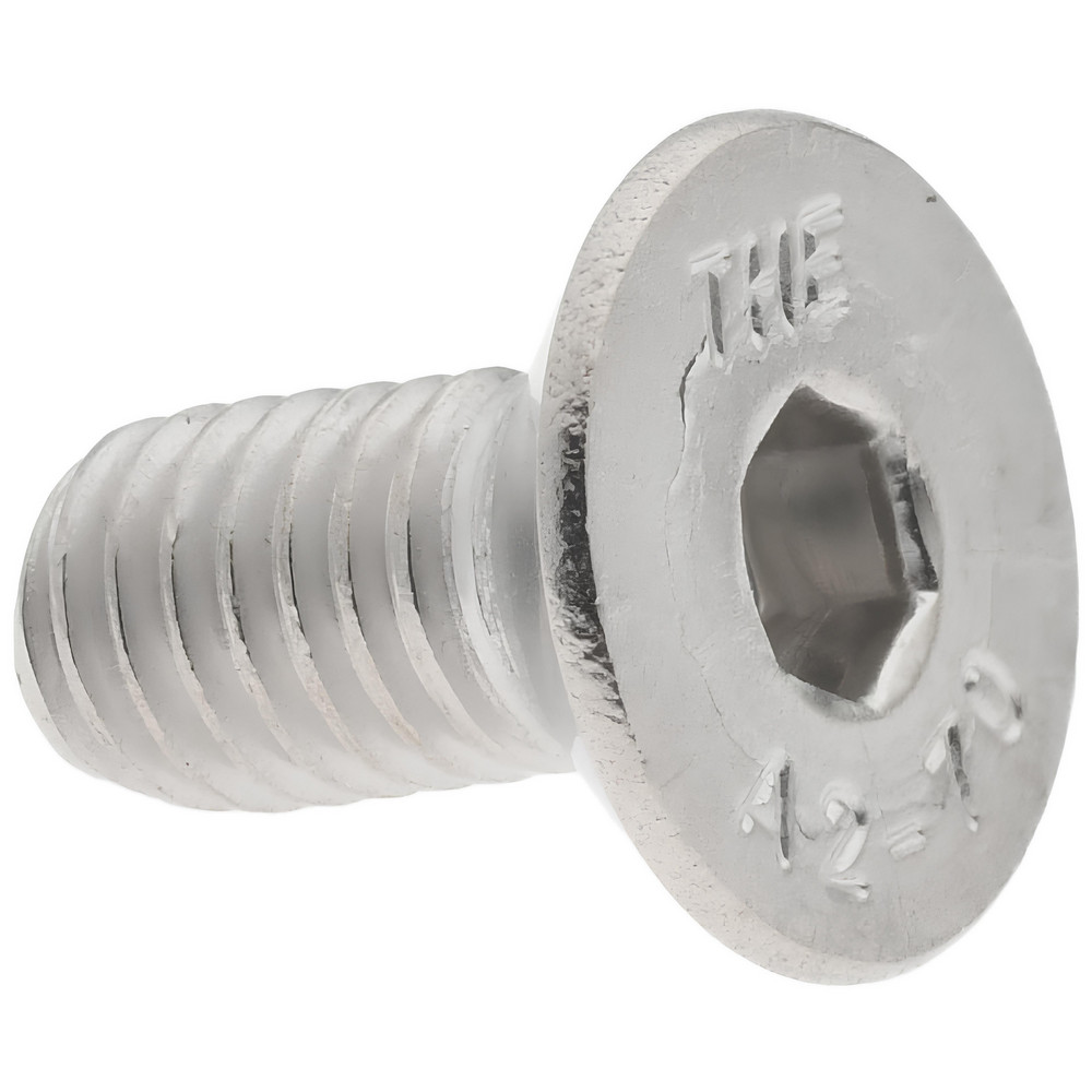 Flat Socket Cap Screw: M5x0.8, 10.00 mm OAL, 18-8 Stainless Steel - Fully Threaded, 90 degree Flat, 3.00 mm Drive, DIN 7991
