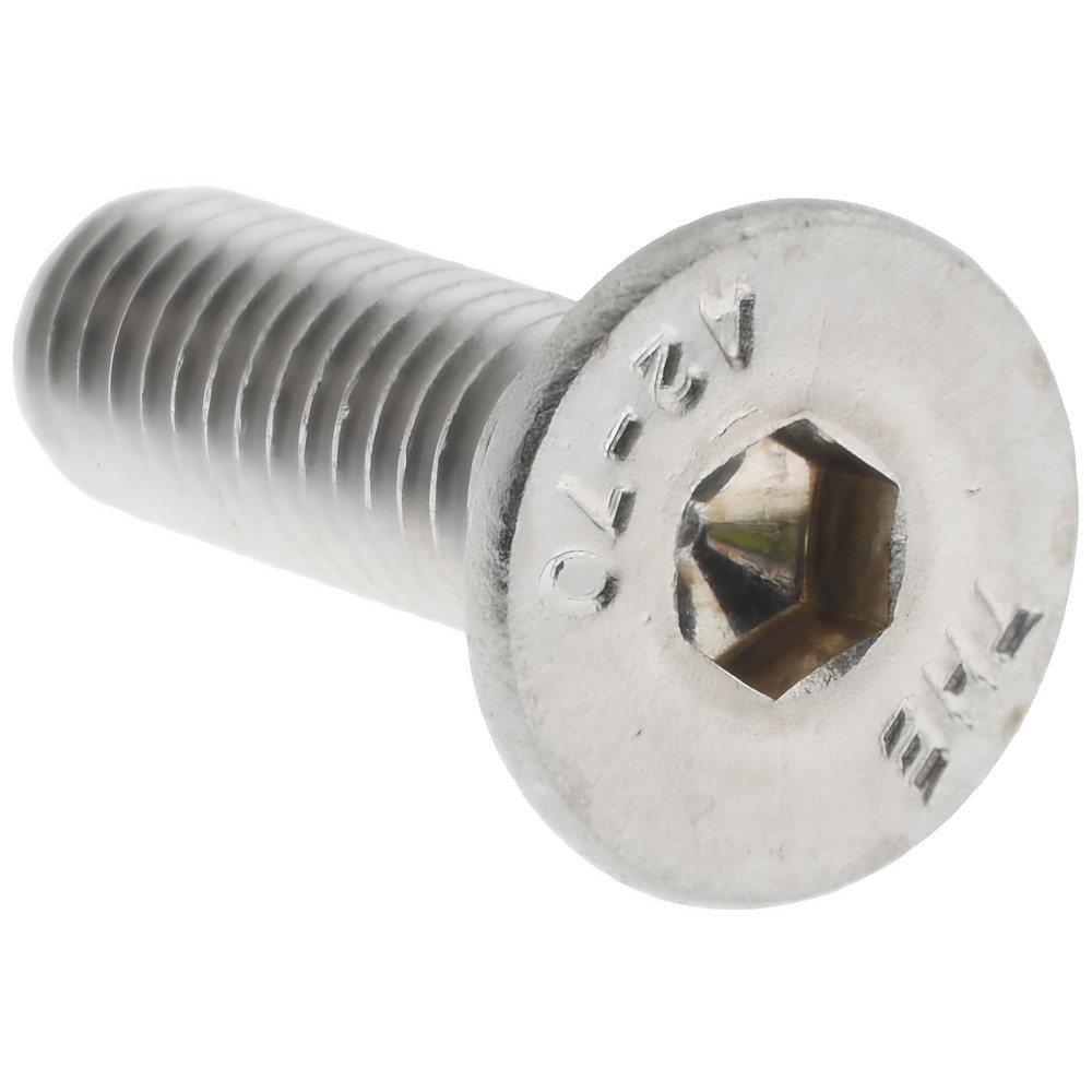 Flat Socket Cap Screw: M6x1, 20.00 mm OAL, 18-8 Stainless Steel - Fully Threaded, 90 degree Flat, 4.00 mm Drive, DIN 7991