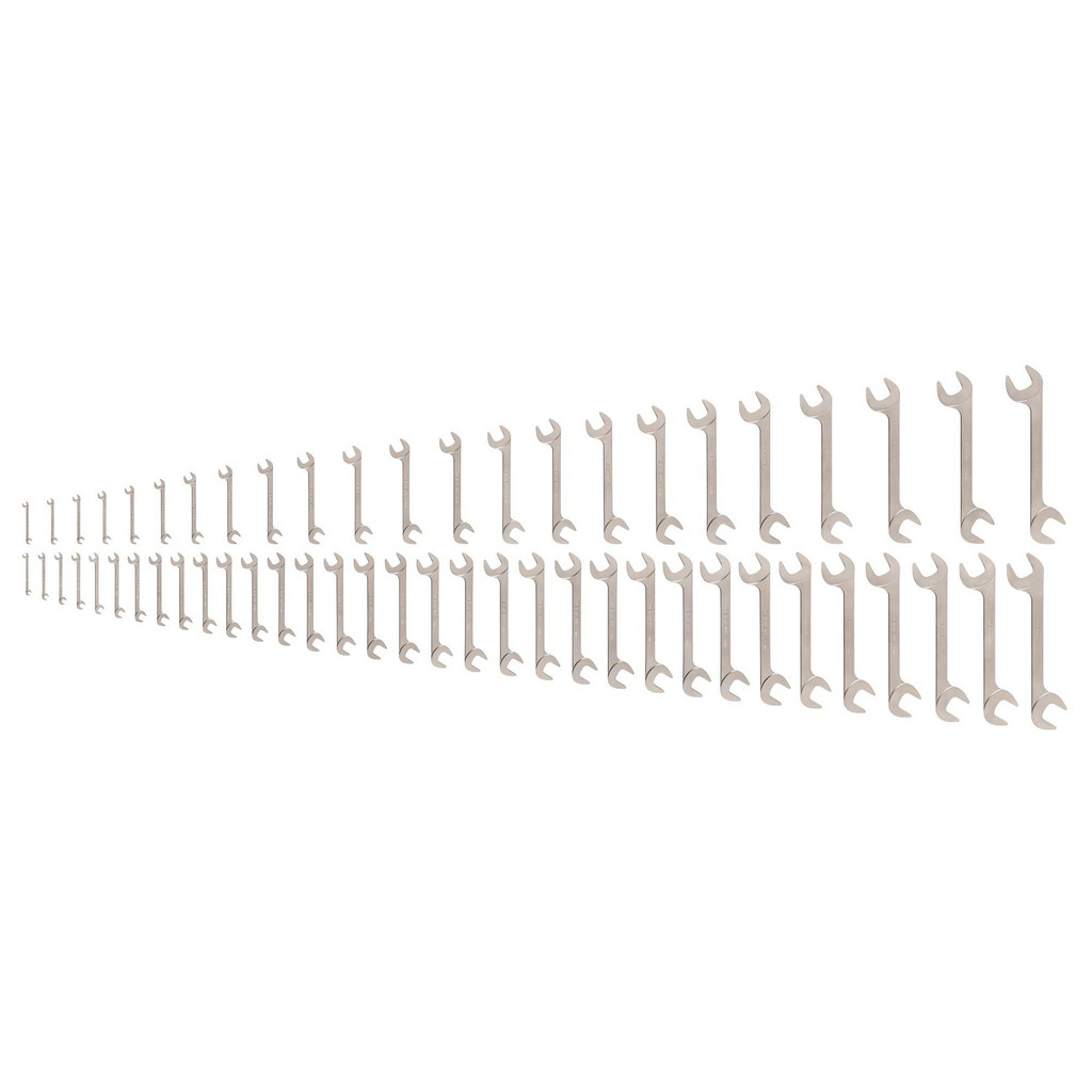 Tekton Angle Head Open End Wrench Set: 56 Pc, 1/4 - 1-1/2 in., 6 - 38 mm Wrench, Inch & Metric - 30 & 60 deg Head Offset Angle, Electroless Nickel