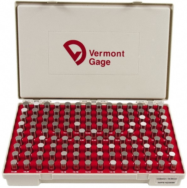 Vermont Gage 102100500 Class ZZ Plug Gage Set: 14 to 16.48 mm Range, 125 Pc Image