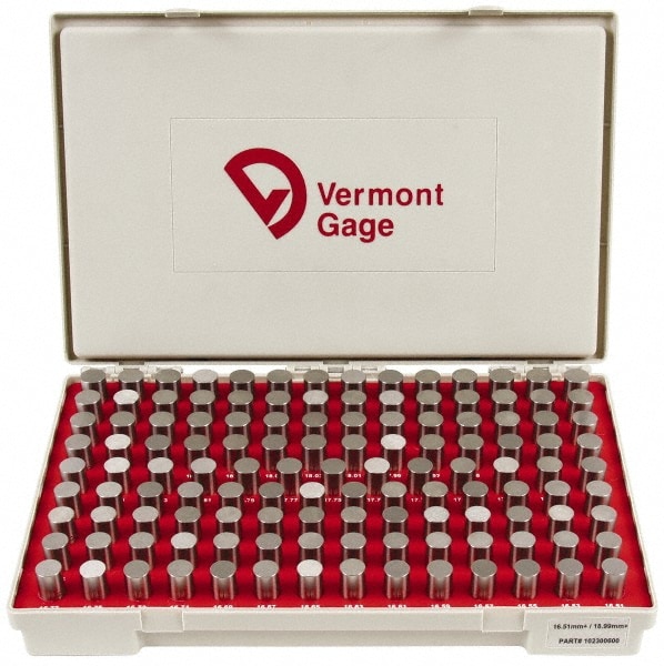 Vermont Gage 102300600 Class ZZ Plug Gage Set: 16.51 to 18.99 mm Range, 125 Pc Image