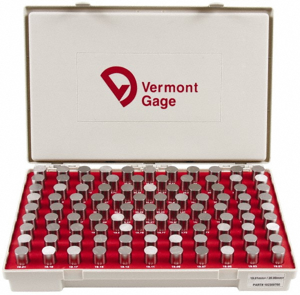 Vermont Gage Class ZZ Plug Gage Set 19.01 to 20.99 mm Range, 100 Pc