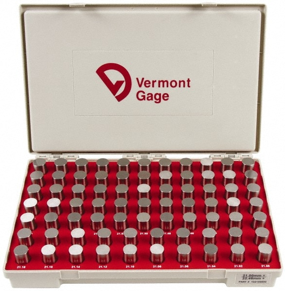 Vermont Gage 102100800 Class ZZ Plug Gage Set: 21 to 22.48 mm Range, 75 Pc Image