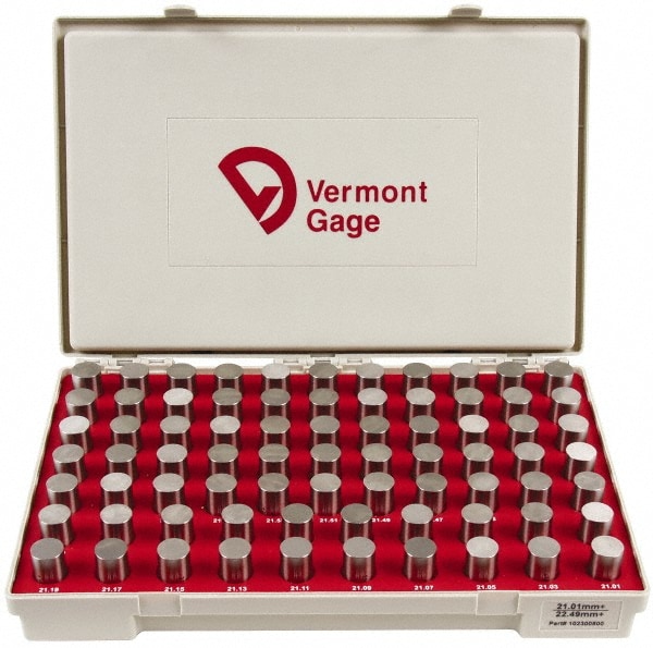 Vermont Gage 102300800 Class ZZ Plug Gage Set: 21.01 to 22.49 mm Range, 75 Pc Image