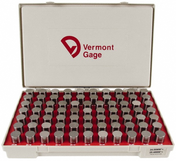 Vermont Gage Class ZZ Plug Gage Set 24 to 25.48 mm Range, 75 Pc