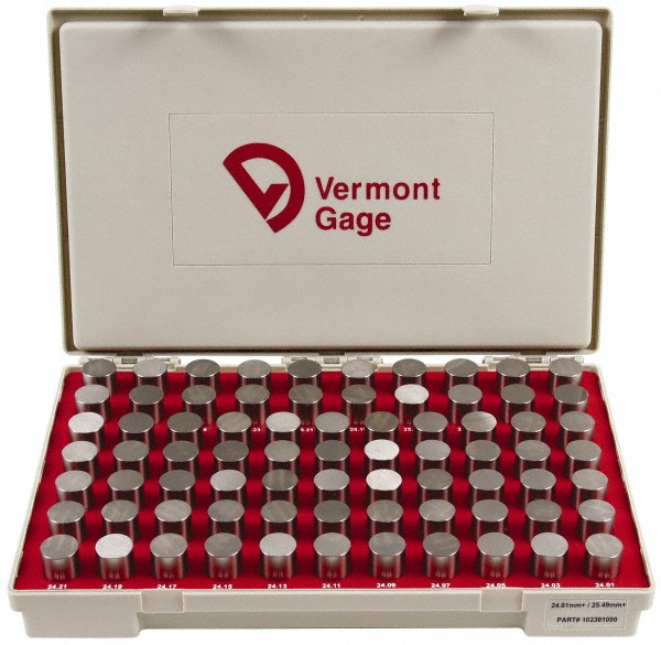 Vermont Gage Class ZZ Plug Gage Set 24.01 to 25.49 mm Range, 75 Pc