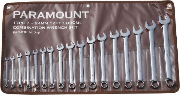 Paramount 022-17MSET 17 Pc, 7 - 24mm, 12-Point Metric Combination Wrench Set 