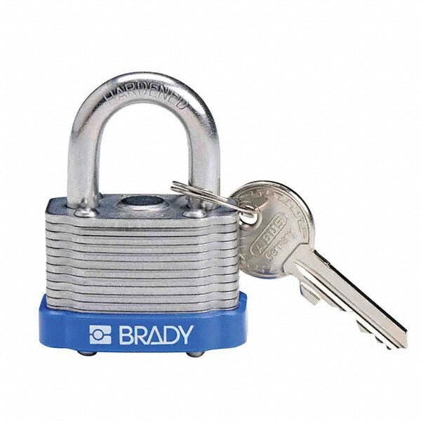 Lockout Padlock: Keyed Different, Key Retaining, Steel, Steel Shackle, Blue