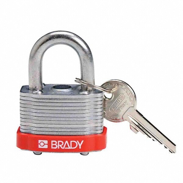 Lockout Padlock: Keyed Different, Key Retaining, Steel, Steel Shackle, Red