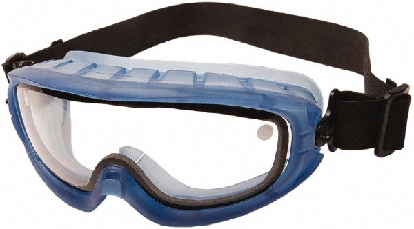 Safety Goggles: Impact, Anti-Fog & Scratch-Resistant, Clear Polycarbonate Lenses - Fits Over Glasses, Ventless Vent, Blue Frame, Size Universal