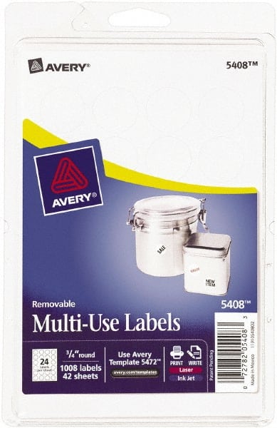 Label Maker Label: White, Paper, 3/4" OAL, 3/4" OAW, 1,008 per Roll