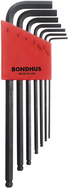 7 Piece L-Key Ball End Hex Key Set - Hex Range 1.5 to 6mm, 8-3/4" OAL, Protanium High Torque Steel
