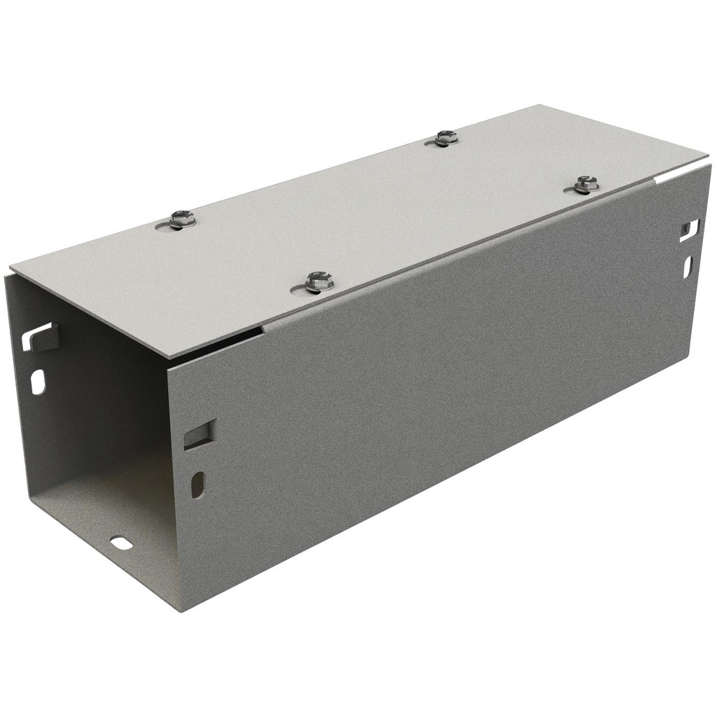 nVent Hoffman 4" High x 4" Wide x 12" Long, Screw Mount Solid Wall Wire Duct - Gray, 4 Knockouts, Flat Cover, Steel | Part #F44T112GVPWK