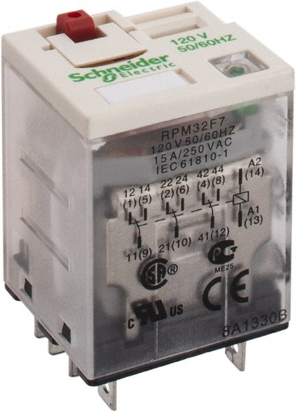 Square D RPM32F7 11 Pins, 1.7 VA Power Rating, Ice Cube Electromechanical Plug-in General Purpose Relay Image