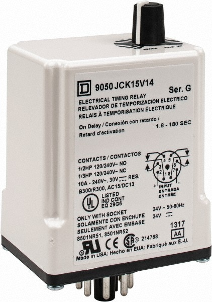 Square D 9050JCK15V14 8 Pin, 3 min Delay, DPDT Time Delay Relay Image