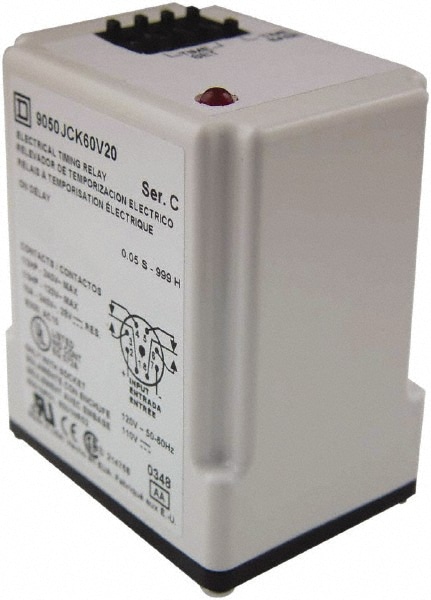 Square D 9050JCK60V14 8 Pin, 999 hr Delay, Multiple Range DPDT Time Delay Relay Image