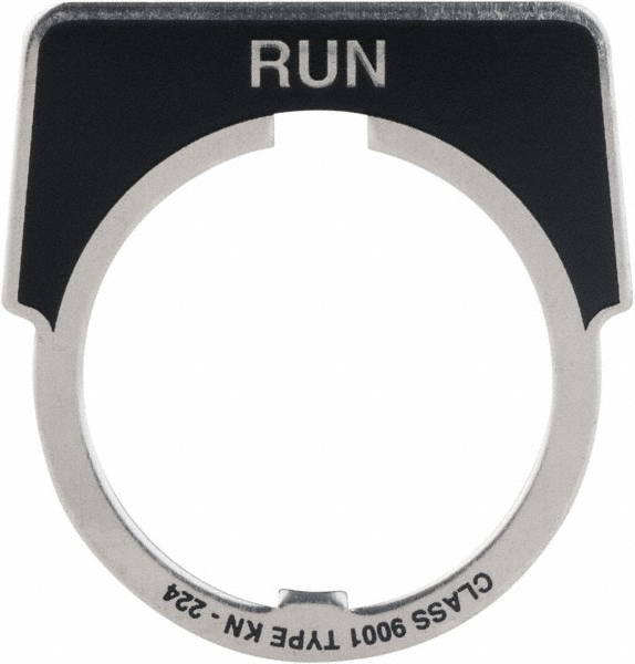 Square D Metal Legend Plate - Run - Black Background, White Letters, 30mm Hole Dia | Part #9001KN224