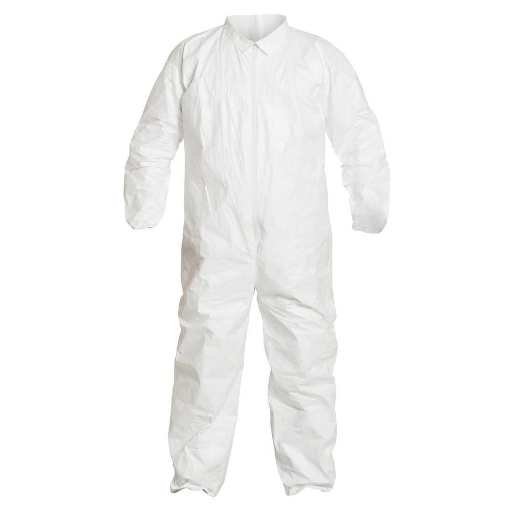 Disposable Coveralls: Size Large, Film Laminate, Zipper Closure